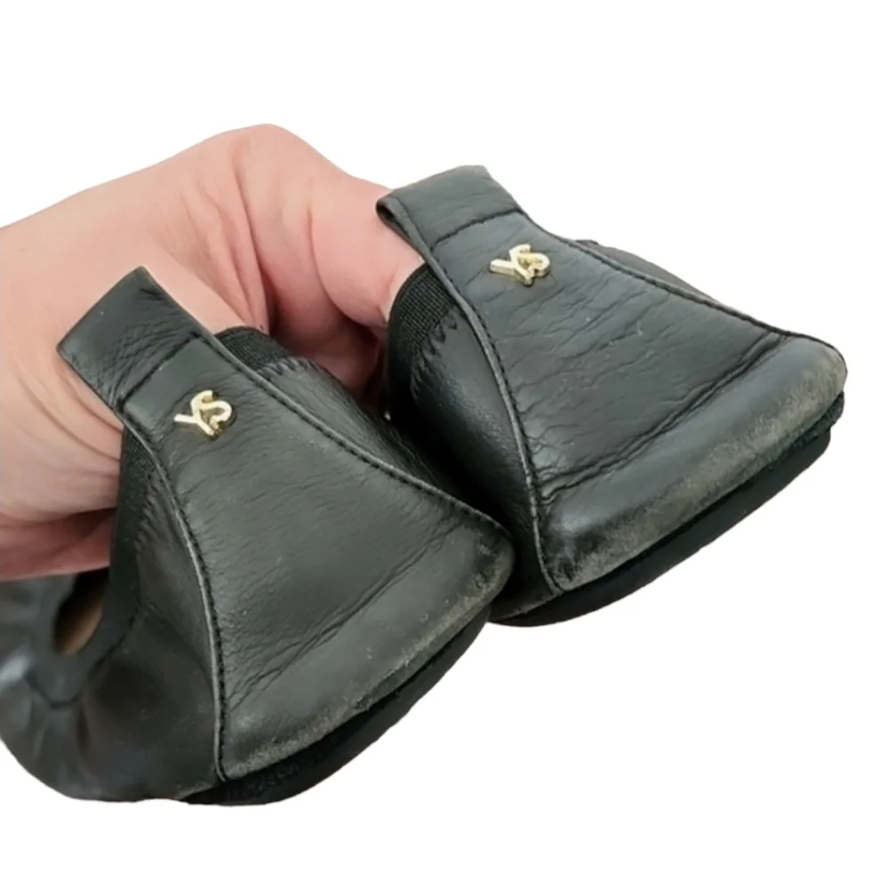 YOSI SAMRA Samara Foldable Ballet Flats 8 Black Leather Scrunch Travel Shoes - Picture 9 of 15